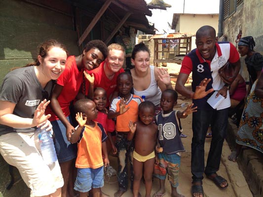 Cat, Aimee and Marc with Local Kids