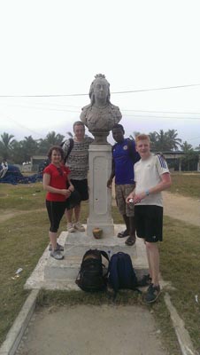 Volunteers Next To Victoria Statue